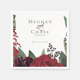 Wedding Party Napkin | Rich Burgundy Marsala Flora Servet