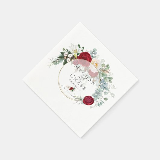 Wedding Party Napkins | Vibrant Red Peony Bouquet Servet (Hoek)