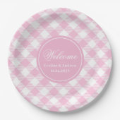 Wedding Party Paper Plates Pink Plaid Chic Accent Papieren Bordje (Voorkant)