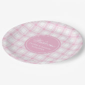 Wedding Party Paper Plates Pink Plaid Custom Name Papieren Bordje (Gekanteld)