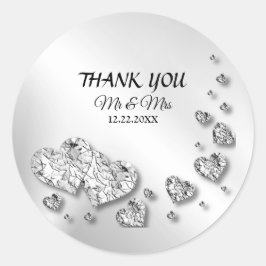 Wedding Party Silver Hearts Gray Modern Elegant Ronde Sticker