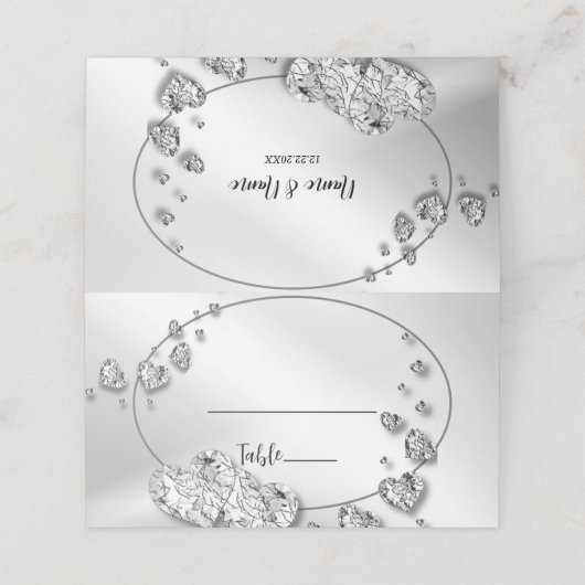 Wedding Party Silver Hearts Grey Black Elegant Plaatskaartje (Buitenkant ongevouwen)