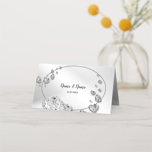 Wedding Party Silver Hearts Grey Black Elegant Plaatskaartje (Achterkant)