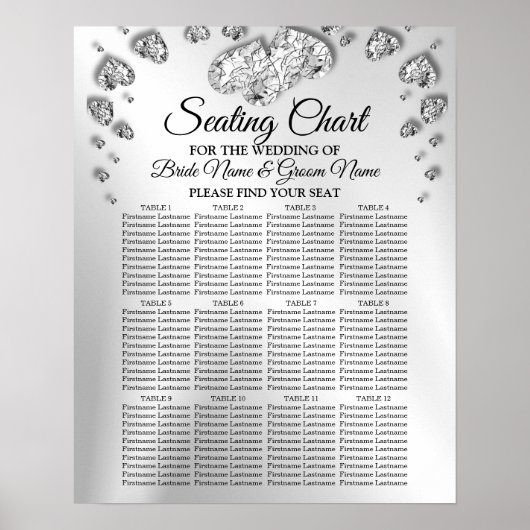 Wedding Party Silver Hearts Grey Black Elegant Poster (Voorkant)
