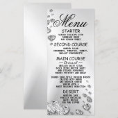 Wedding Party Silver Hearts Grey Elegant Dinner Menu (Voorkant / Achterkant)