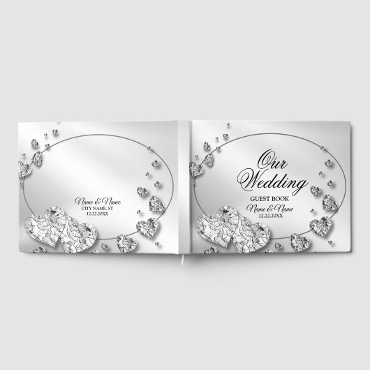 Wedding Party Silver Hearts Grey Elegant Gastenboek (Volledig)