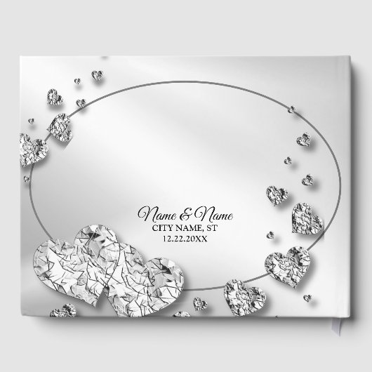 Wedding Party Silver Hearts Grey Elegant Gastenboek (Achterkant)