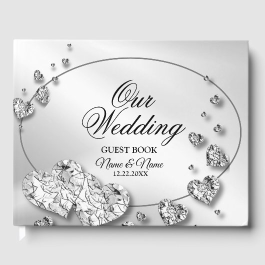 Wedding Party Silver Hearts Grey Elegant Gastenboek (Voorkant)