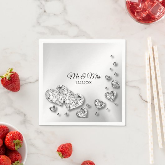 Wedding Party Silver Hearts Grey Elegant Trendy Servet (Insitu)