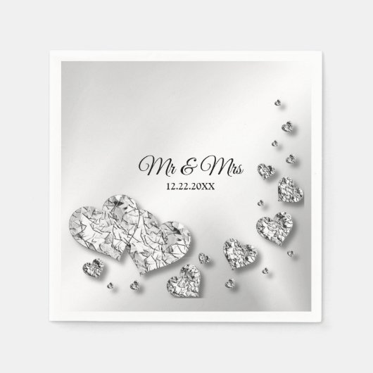 Wedding Party Silver Hearts Grey Elegant Trendy Servet (Voorkant)
