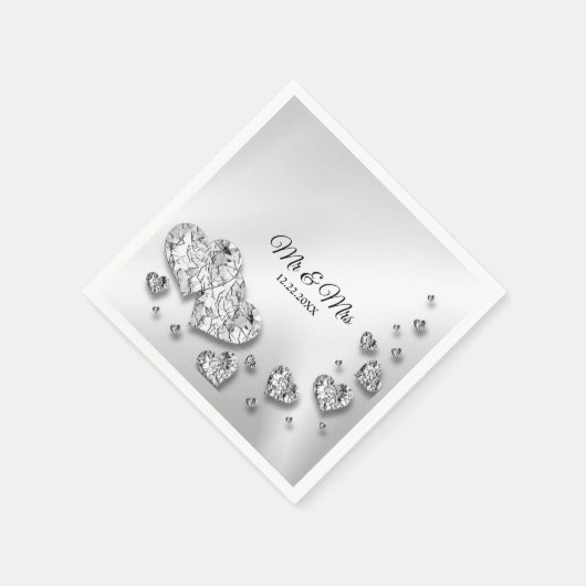 Wedding Party Silver Hearts Grey Elegant Trendy Servet (Hoek)