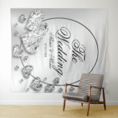 Wedding Party Silver Hearts Grey Elegant Wandkleed (In Situ (horizontaal))