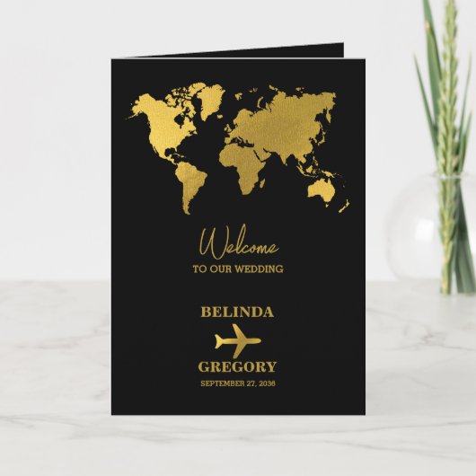 Wedding Passport Black Gold Order of Service Programma (Voorkant)