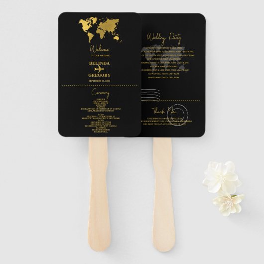 Wedding Passport Black Gold Program Handwaaier (Voorkant en achterkant)