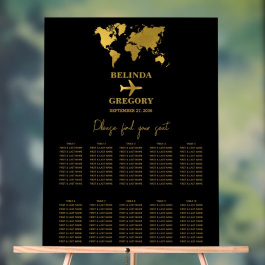 Wedding Passport Black Gold Seating Chart Acryl Bord (Neutraal)