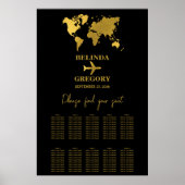 Wedding Passport Black Gold Seating Chart Poster (Voorkant)