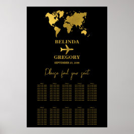 Wedding Passport Black Gold Seating Chart Poster