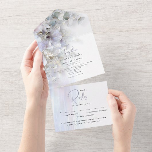 Wedding Pastel Peonies All In One Uitnodiging (Afscheurbaar)