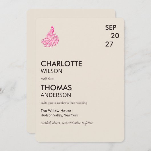 Wedding Peacock Botanical | Couture Art Kaart (Voorkant / Achterkant)