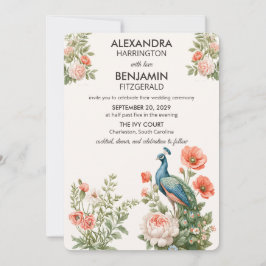 Wedding Peacock Botanical | Vintage Floral Art Kaart