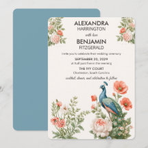 Wedding Peacock Botanical | Vintage Floral Art