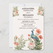 Wedding Peacock Botanical | Vintage Floral Art Kaart (Voorkant)