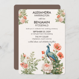 Wedding Peacock Botanical | Vintage Floral Art Kaart
