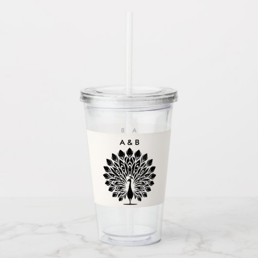 Wedding Peacock Botanical Vintage Timeless Etched Acryl Drinkbeker (Voorkant)