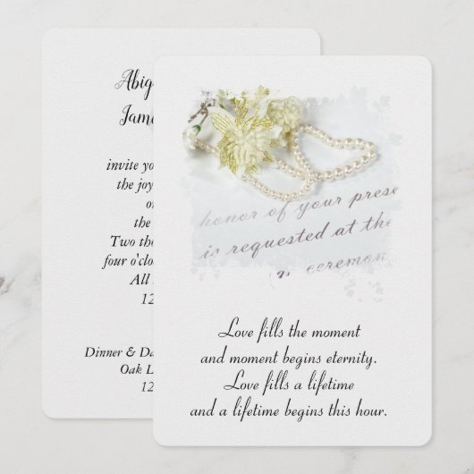 Wedding Pearl Heart over formele uitnodiging (Voorkant / Achterkant)