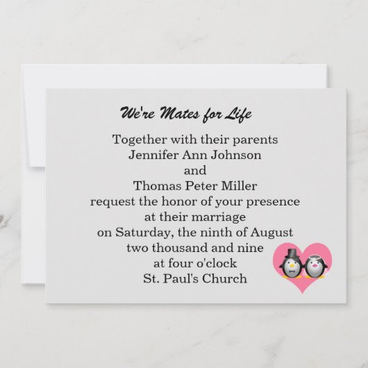 Wedding Penguins, Jennifer en Thomas Kaart (Achterkant)