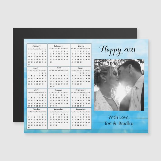 Wedding Photo Blue Gradient Mini 2021 Calendar Magnetische Uitnodiging (Voorkant / Achterkant)