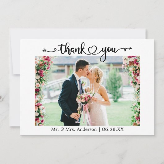 Wedding Photo Calligraphy Script Heart  Bedankkaart (Voorkant)