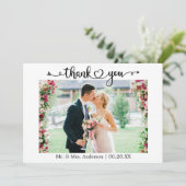 Wedding Photo Calligraphy Script Heart  Bedankkaart (Staand voorkant)