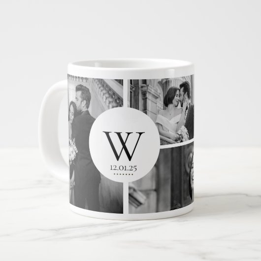 Wedding Photo Collage Mug with Initial & Date Grote Koffiekop (Links)