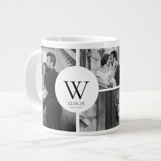 Wedding Photo Collage Mug with Initial & Date Grote Koffiekop