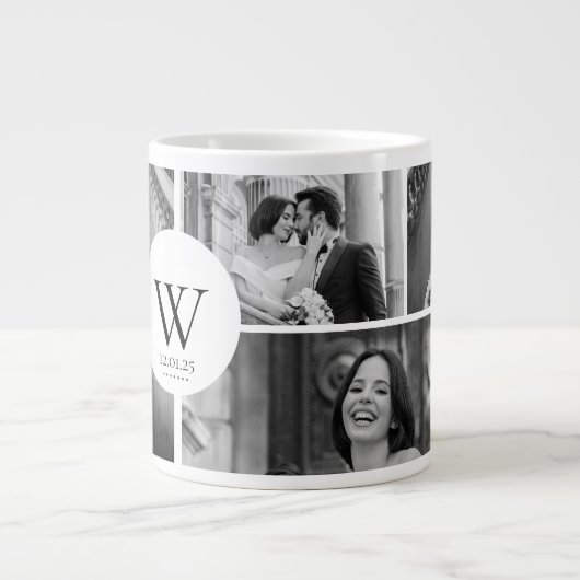 Wedding Photo Collage Mug with Initial & Date Grote Koffiekop (Voorkant)