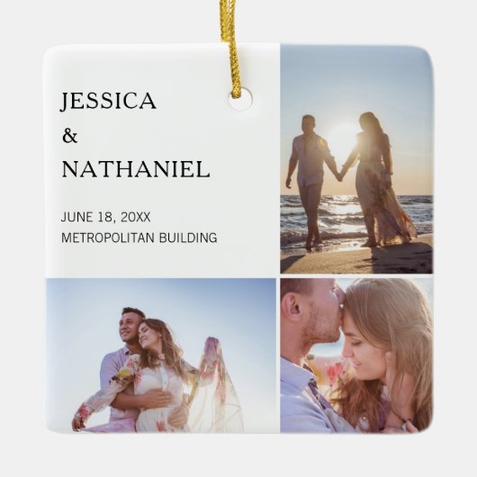 Wedding Photo Collage | Witte kerst Keramisch Ornament (Voorkant)