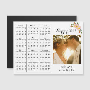 Wedding Photo Coral Flower Mini 2021 Calendar Magnetische Uitnodiging