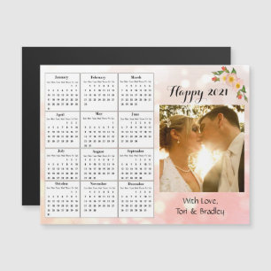 Wedding Photo Coral Flower Mini 2021 Calendar Magnetische Uitnodiging