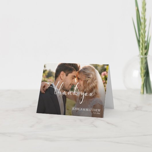 Wedding Photo Gradient Calligraphy Script Bedankkaart (Voorkant)