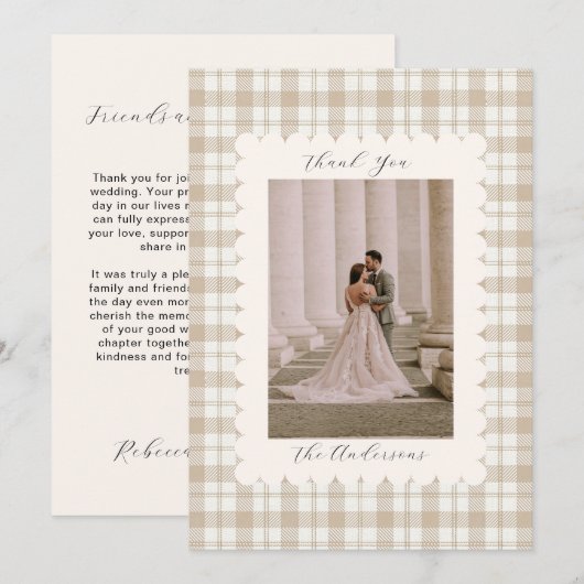 Wedding Photo Guest Appreciation Gingham Bedankkaart (Voorkant / Achterkant)