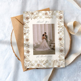 Wedding Photo Guest Appreciation Gingham Floral Bedankkaart