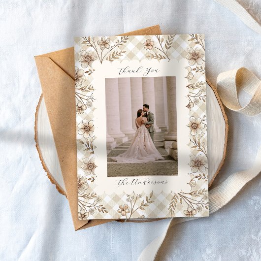 Wedding Photo Guest Appreciation Gingham Floral Bedankkaart