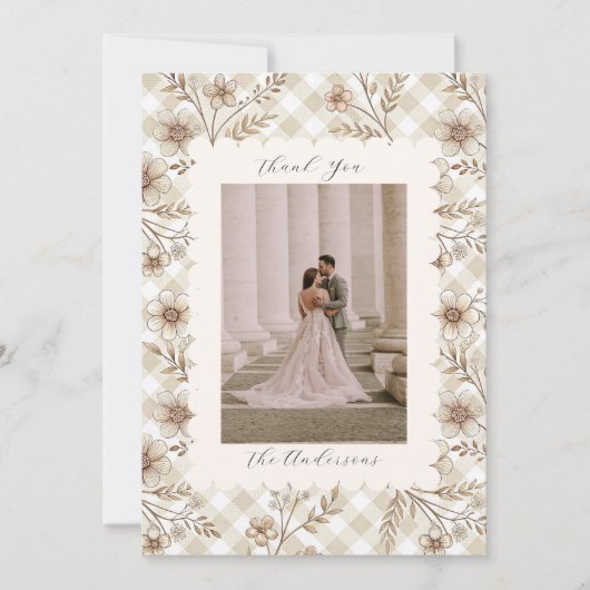 Wedding Photo Guest Appreciation Gingham Floral Bedankkaart (Voorkant)