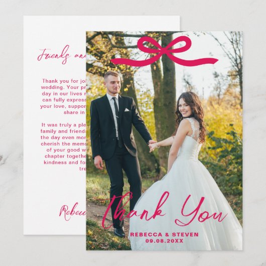 Wedding Photo Guest Appreciation Pink Bow Bedankkaart (Voorkant / Achterkant)