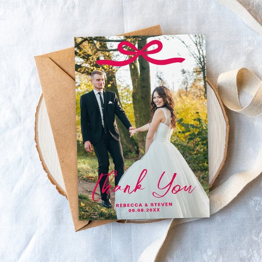 Wedding Photo Guest Appreciation Pink Bow Bedankkaart