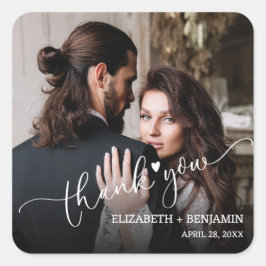 Wedding Photo Hand-Lettered Thank You Vierkante Sticker