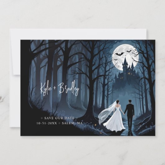 Wedding Photo & QR Haunted Castle Gothic Save The Date (Voorkant)