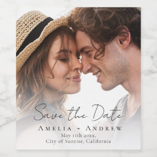 Wedding Photo Save the Date Minimalist Wine Label Wijn Etiket