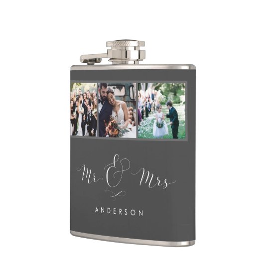 Wedding Photo Script Mr en Mrs Flask | Grijs Heupfles (Links)